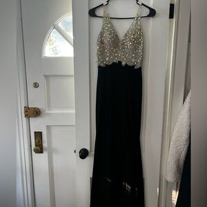 Sequin Beaded Top with Long Black Train